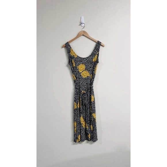 Modcloth Black Yellow Floral Sleeveless Tie Front Mini Dress M - Picture 2 of 8